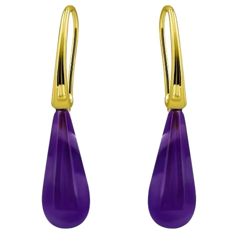 Macy's 14K Gold Plated Genuine Amethyst Stone Teardrop Earrings